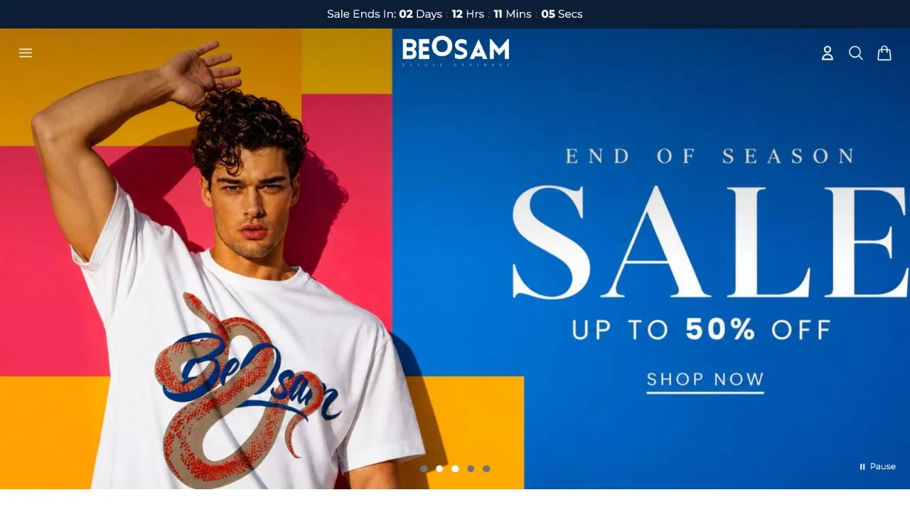 Beosam Shopify storefront showing its current end-of-season collection campaign